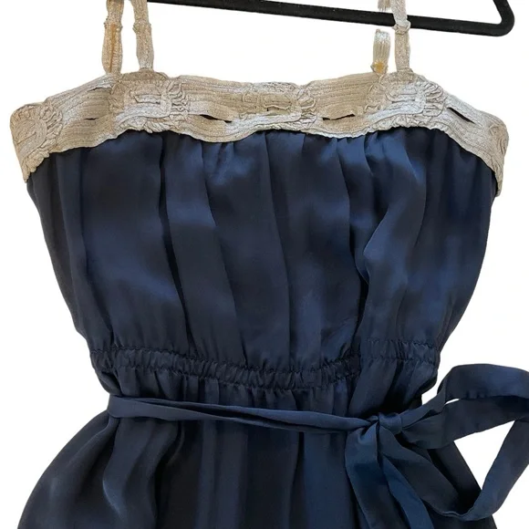 Graham & Spencer Anthropologie 100% Silk Navy Slip Dress Women L Midi Sleeveless - Picture 8 of 15